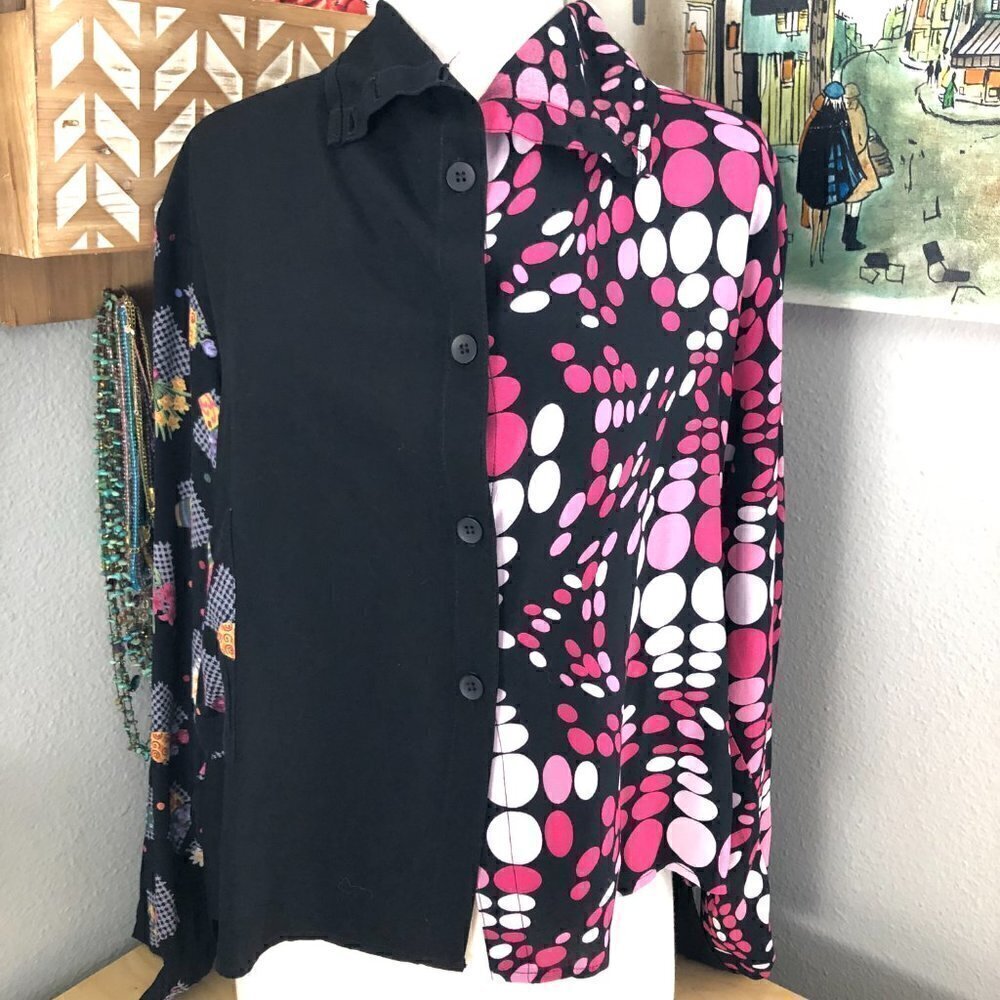 Vintage Y2K MSquare Neetu Malik Blouse Women's One Size Black Pink Button Front